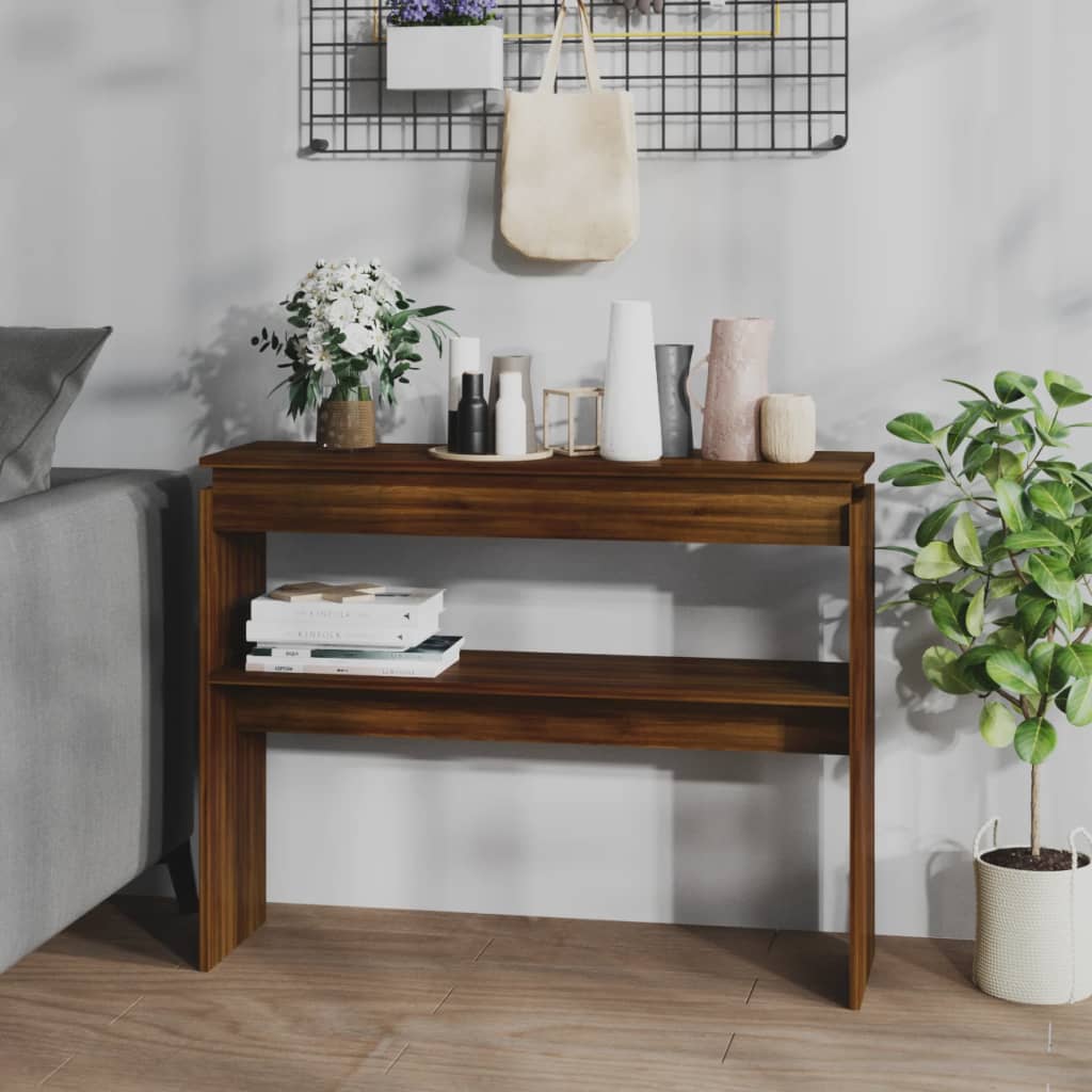 barna tölgyszínű szerelt fa tálalóasztal 102 x 30 x 80 cm