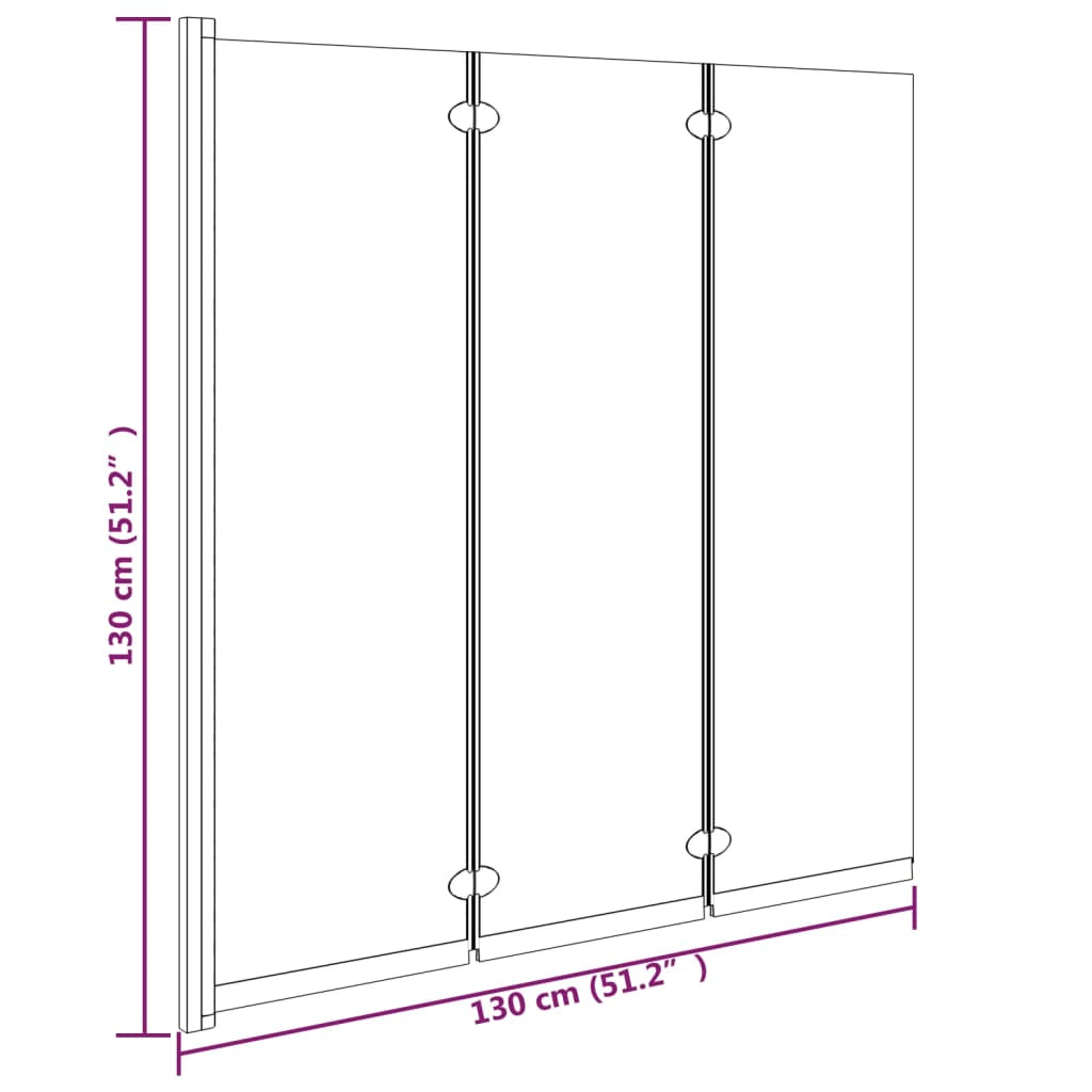 3 paneles fekete ESG összecsukható zuhanyparaván 130 x 130 cm