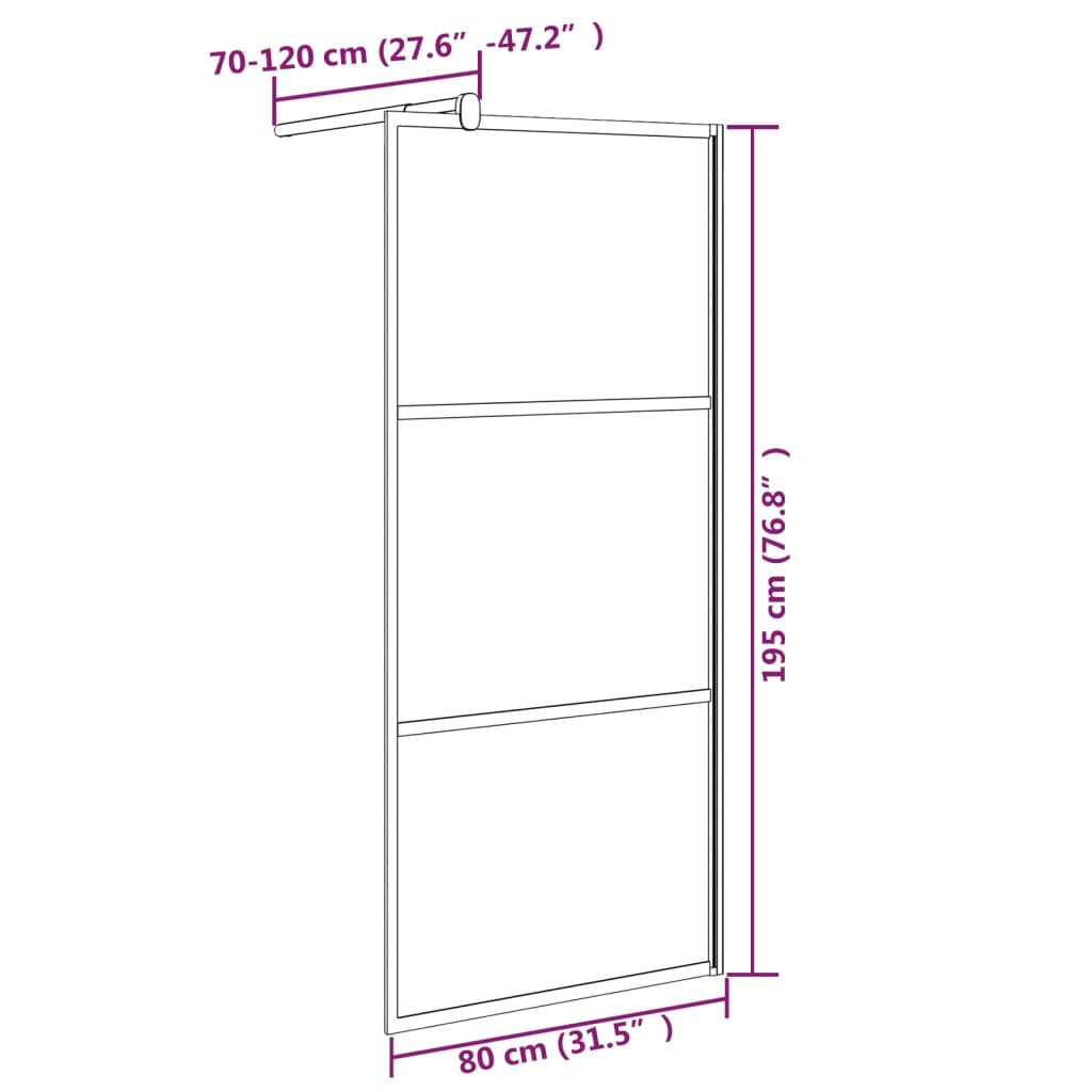 fekete ESG tejüveg zuhanyfal küszöb nélküli zuhanyhoz 80x195 cm