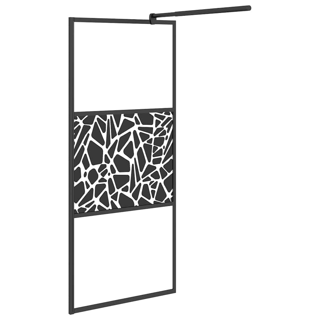 fekete ESG üveg zuhanyfal kőmintával 80 x 195 cm