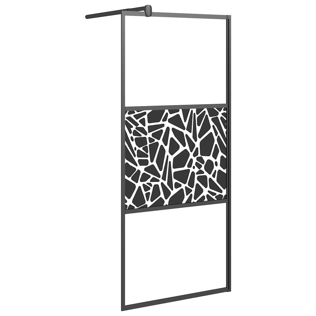 fekete ESG üveg zuhanyfal kőmintával 90x195cm