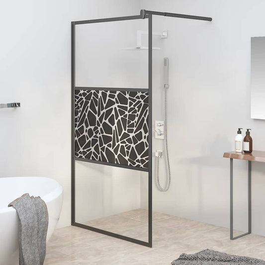 fekete ESG üveg zuhanyfal kőmintával 115x195cm