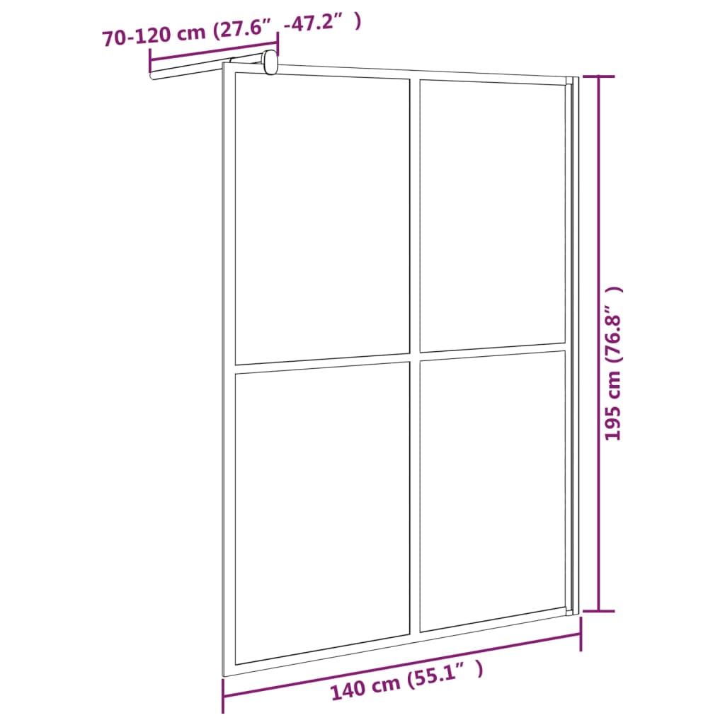 sötét edzett üveg zuhanyfal küszöb nélküli zuhanyhoz 140x195 cm