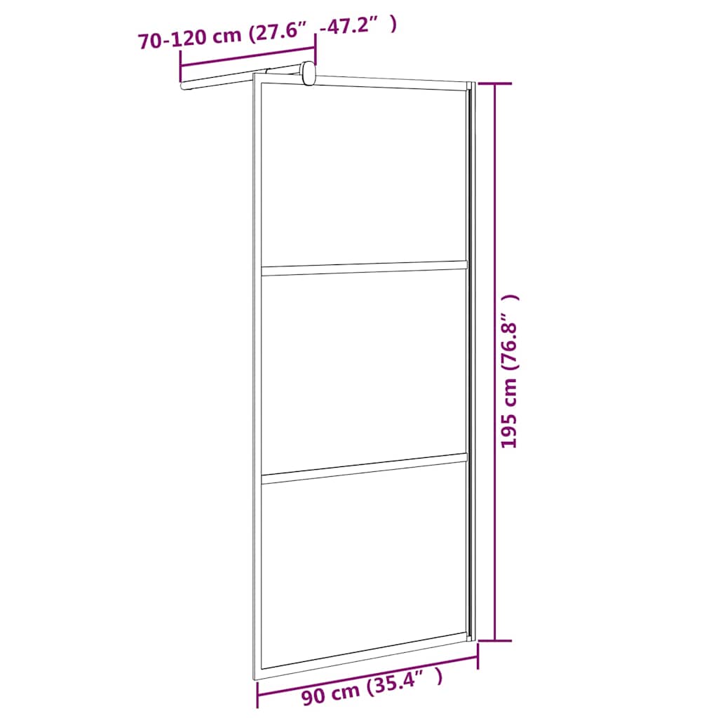 fekete sötét ESG üveg zuhanyfal 90x195cm
