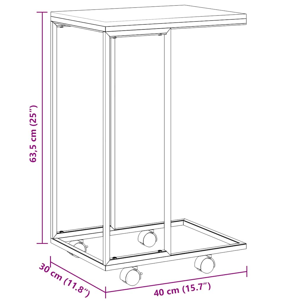fekete szerelt fa kisasztal kerekekkel 40 x 30 x 63,5 cm