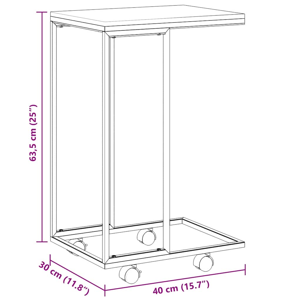 fekete szerelt fa kisasztal kerekekkel 40 x 30 x 63,5 cm