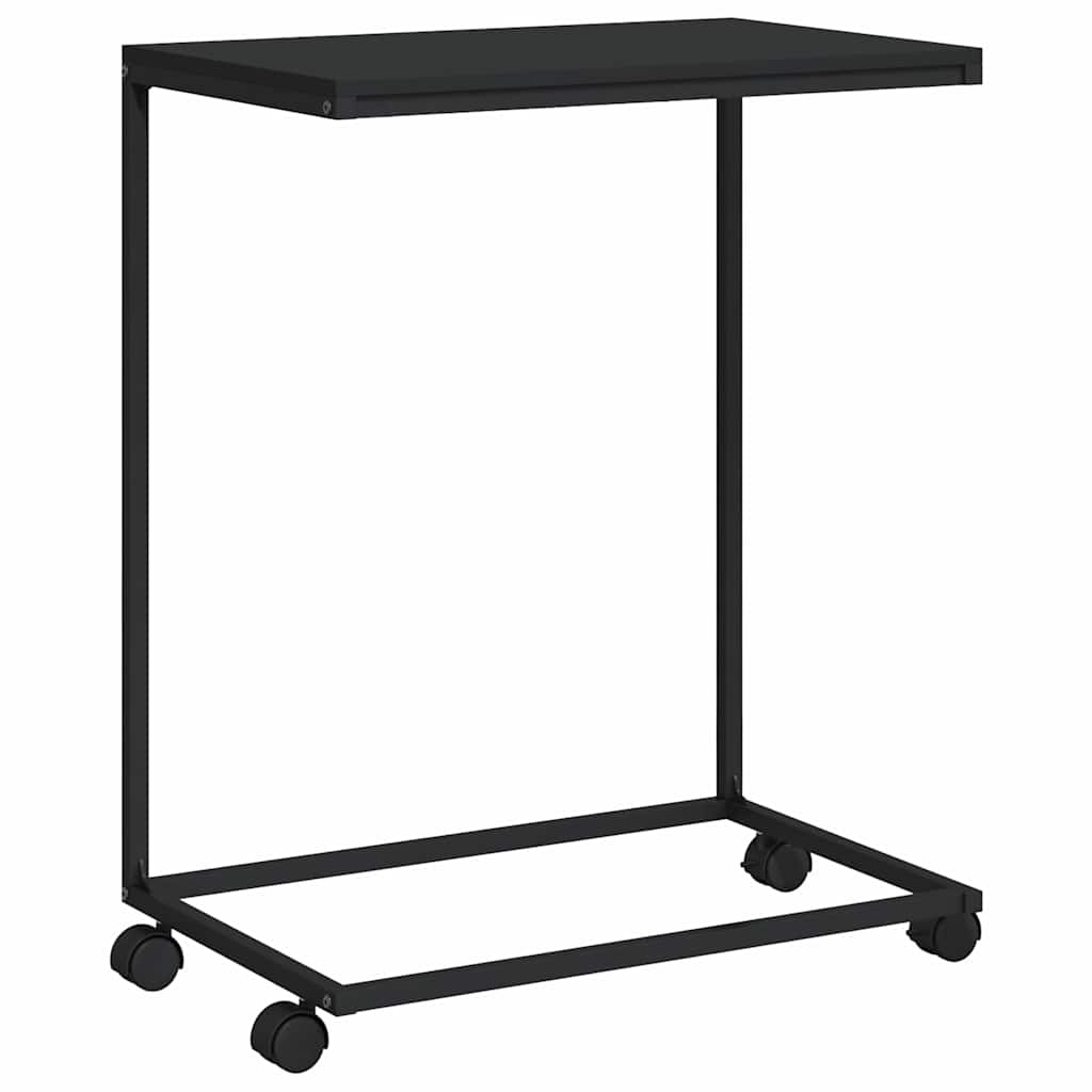 fekete szerelt fa kisasztal kerekekkel 55x35x70 cm