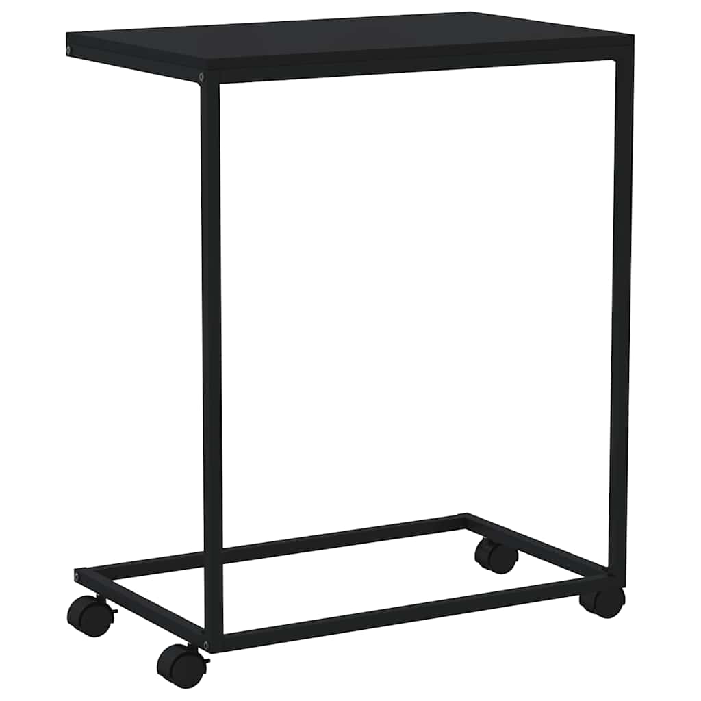 fekete szerelt fa kisasztal kerekekkel 55x35x70 cm