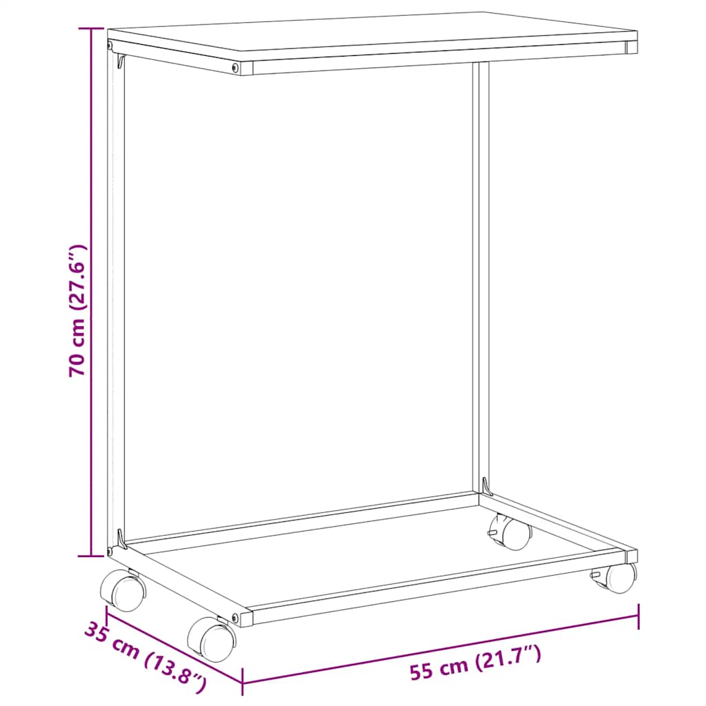 fekete szerelt fa kisasztal kerekekkel 55x35x70 cm