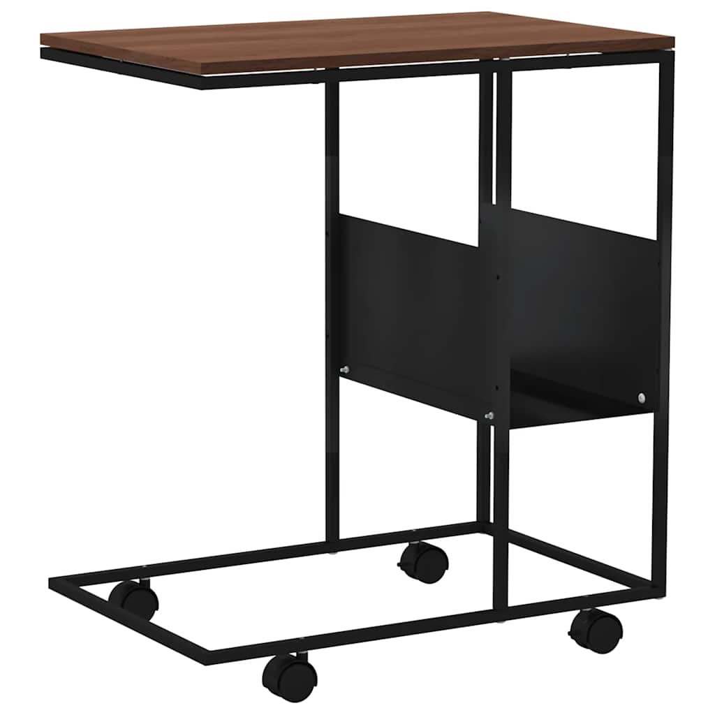 fekete szerelt fa kisasztal kerekekkel 55x36x63,5 cm