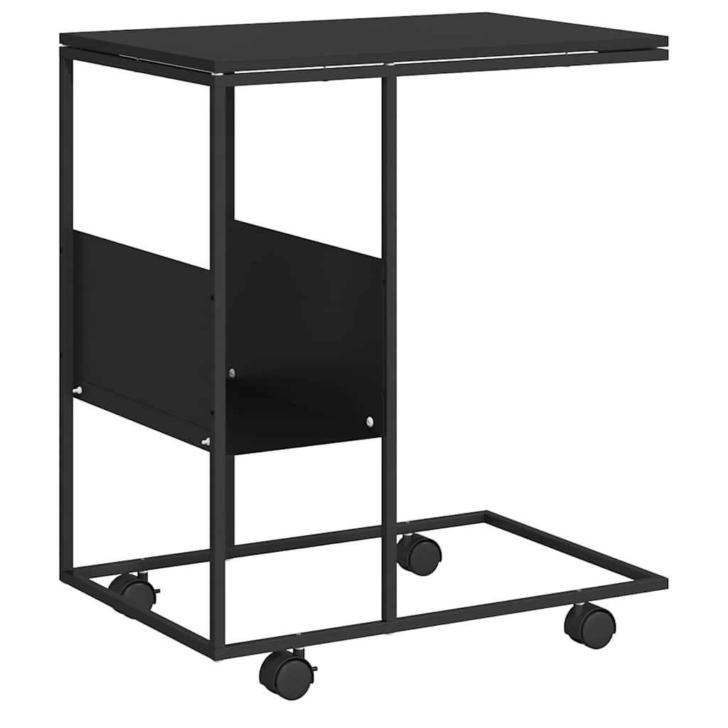 fekete szerelt fa kisasztal kerekekkel 55x36x63,5 cm