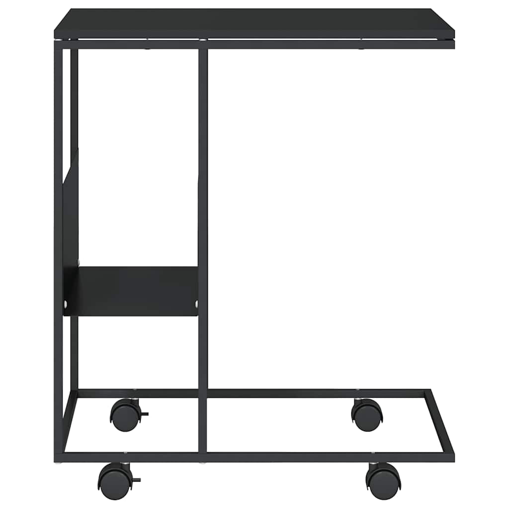 fekete szerelt fa kisasztal kerekekkel 55x36x63,5 cm