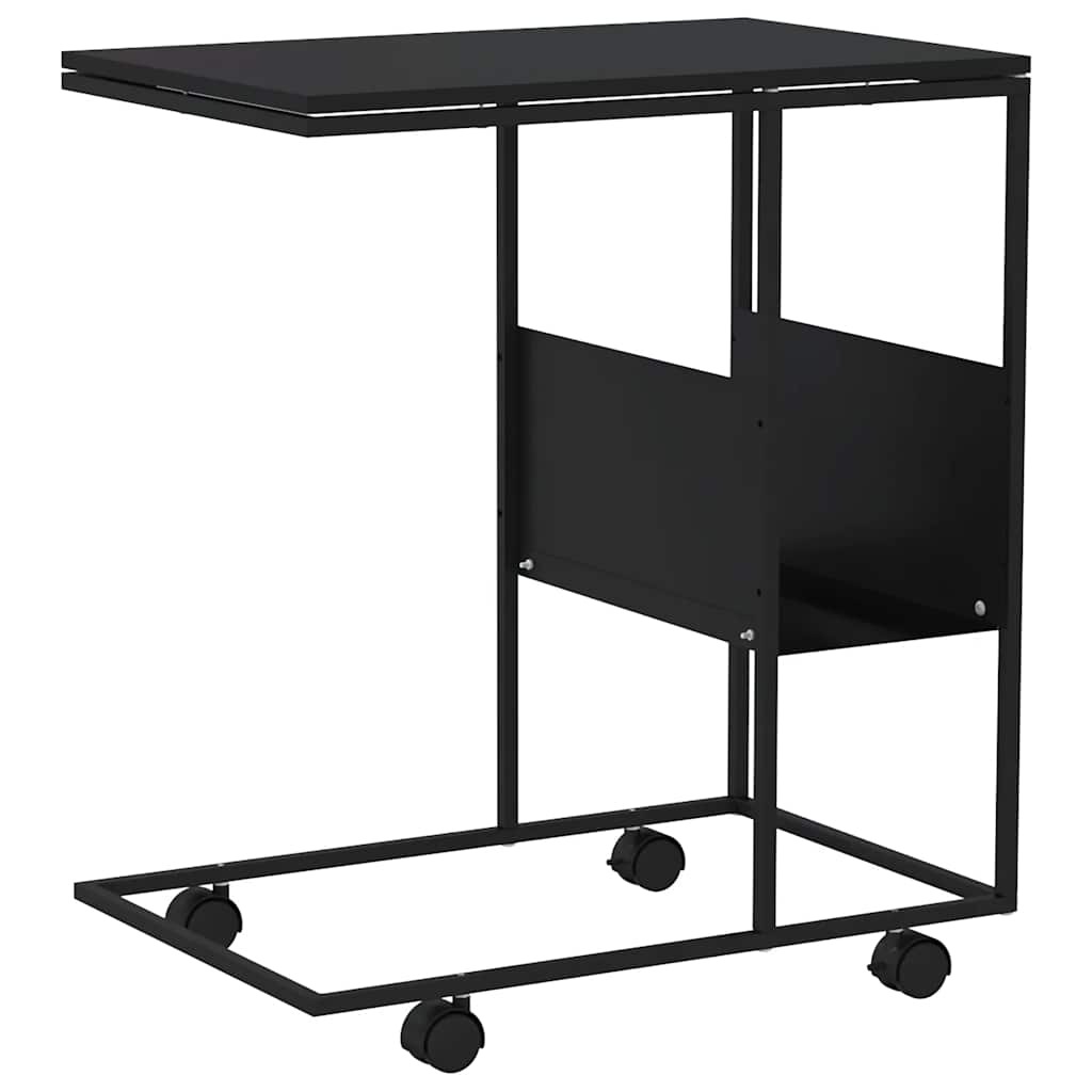 fekete szerelt fa kisasztal kerekekkel 55x36x63,5 cm