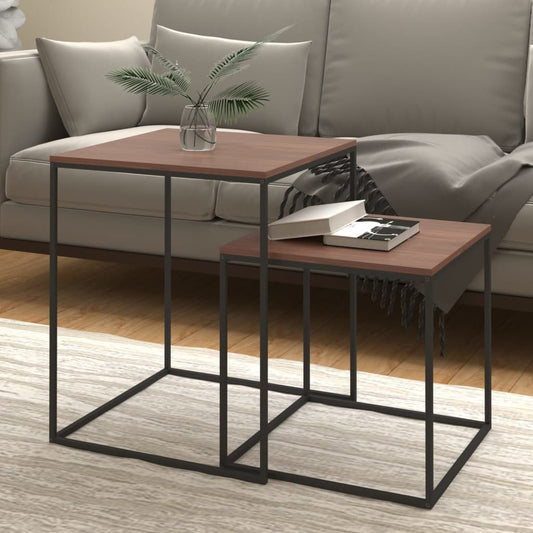 2 db szerelt fa és fém dohányzóasztal