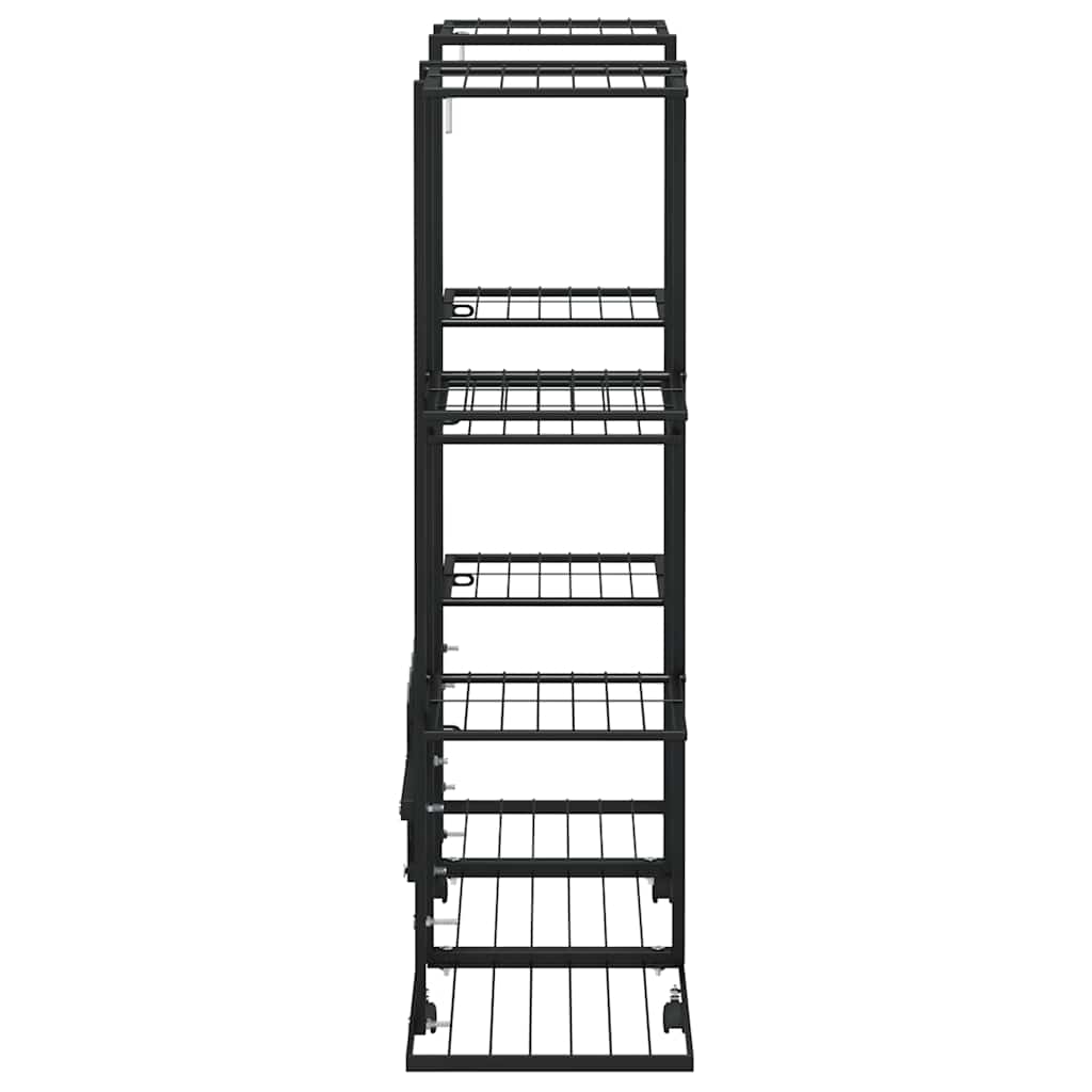 fekete vas virágtartó állvány kerekekkel 94,5 x 24,5 x 91,5 cm