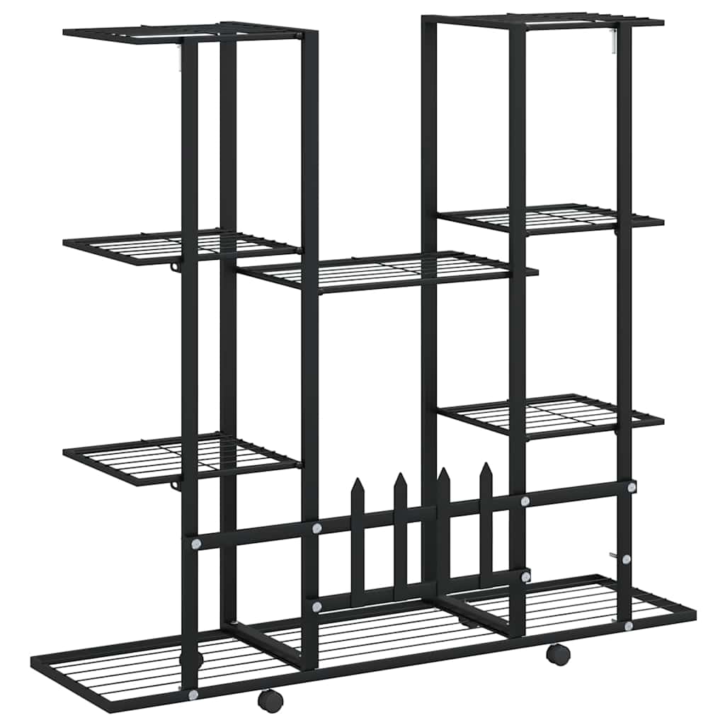 fekete vas virágtartó állvány kerekekkel 94,5 x 24,5 x 91,5 cm