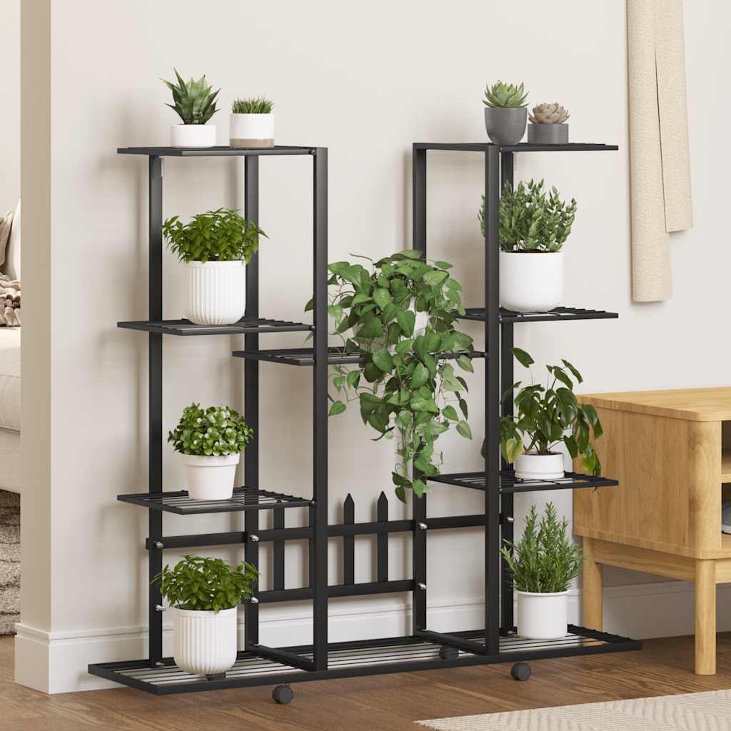 fekete vas virágtartó állvány kerekekkel 94,5 x 24,5 x 91,5 cm