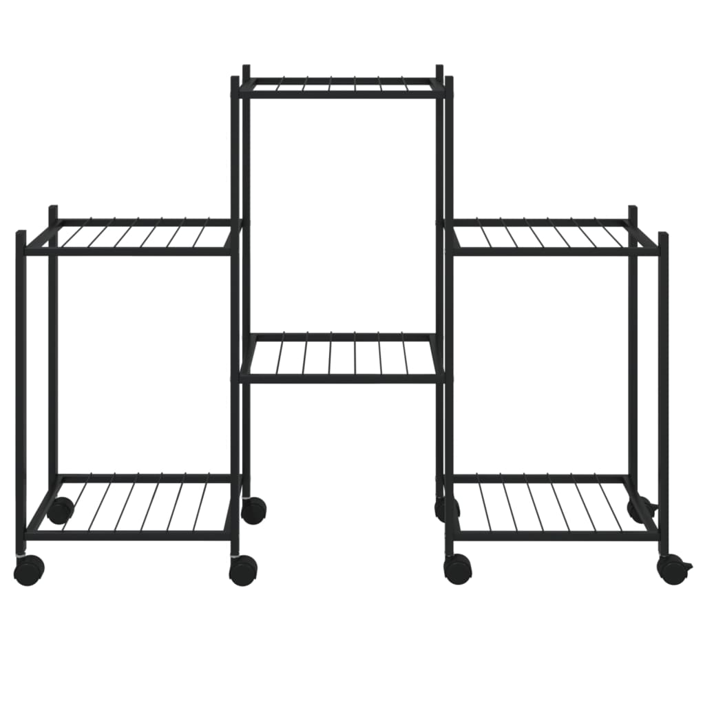 fekete vas virágtartó állvány kerekekkel 83 x 25 x 63,5 cm