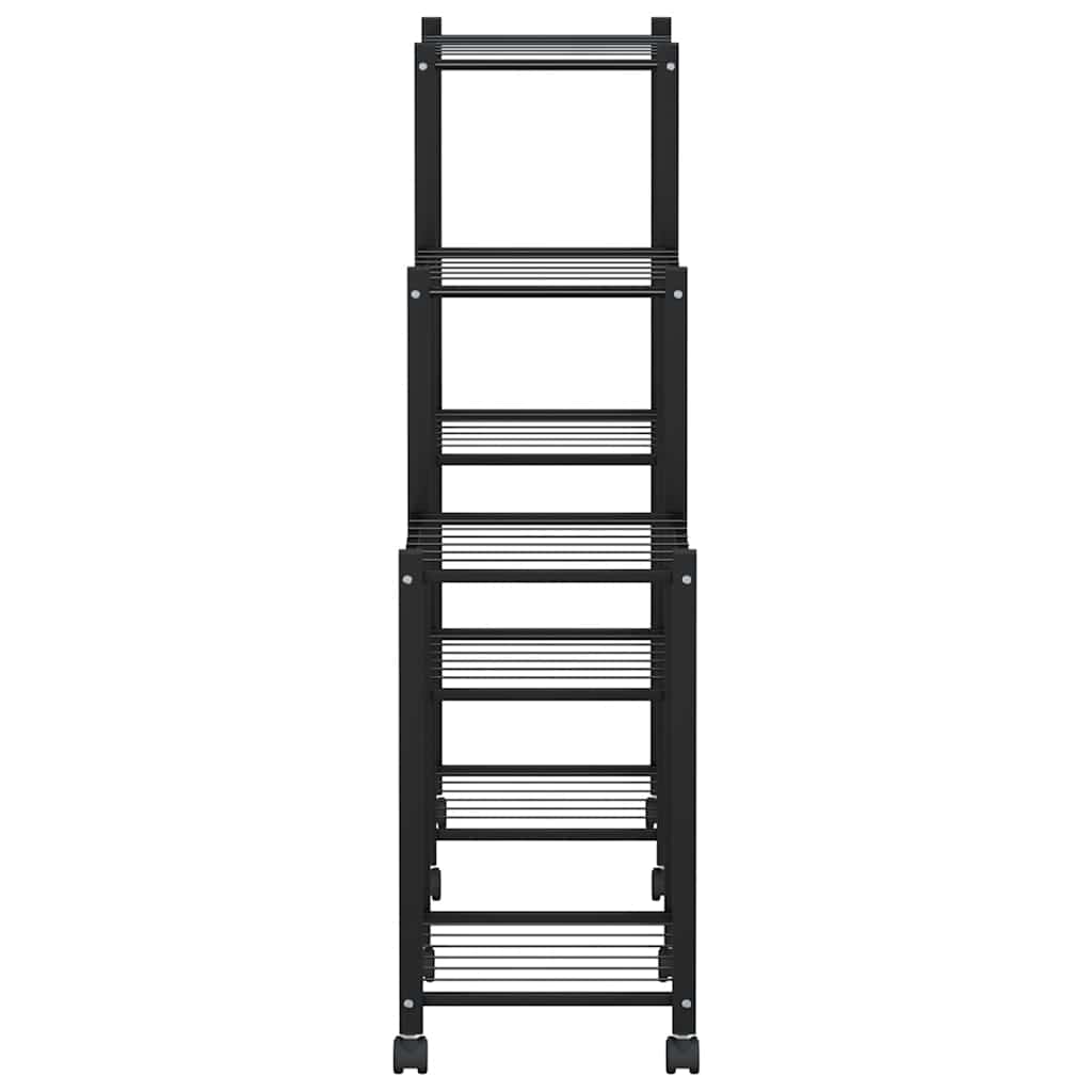 fekete vas virágtartó állvány kerekekkel 83 x 25 x 83,5 cm