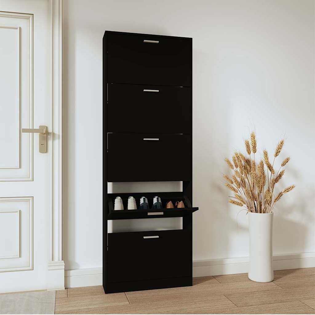 fekete szerelt fa cipősszekrény 59 x 17 x 169 cm