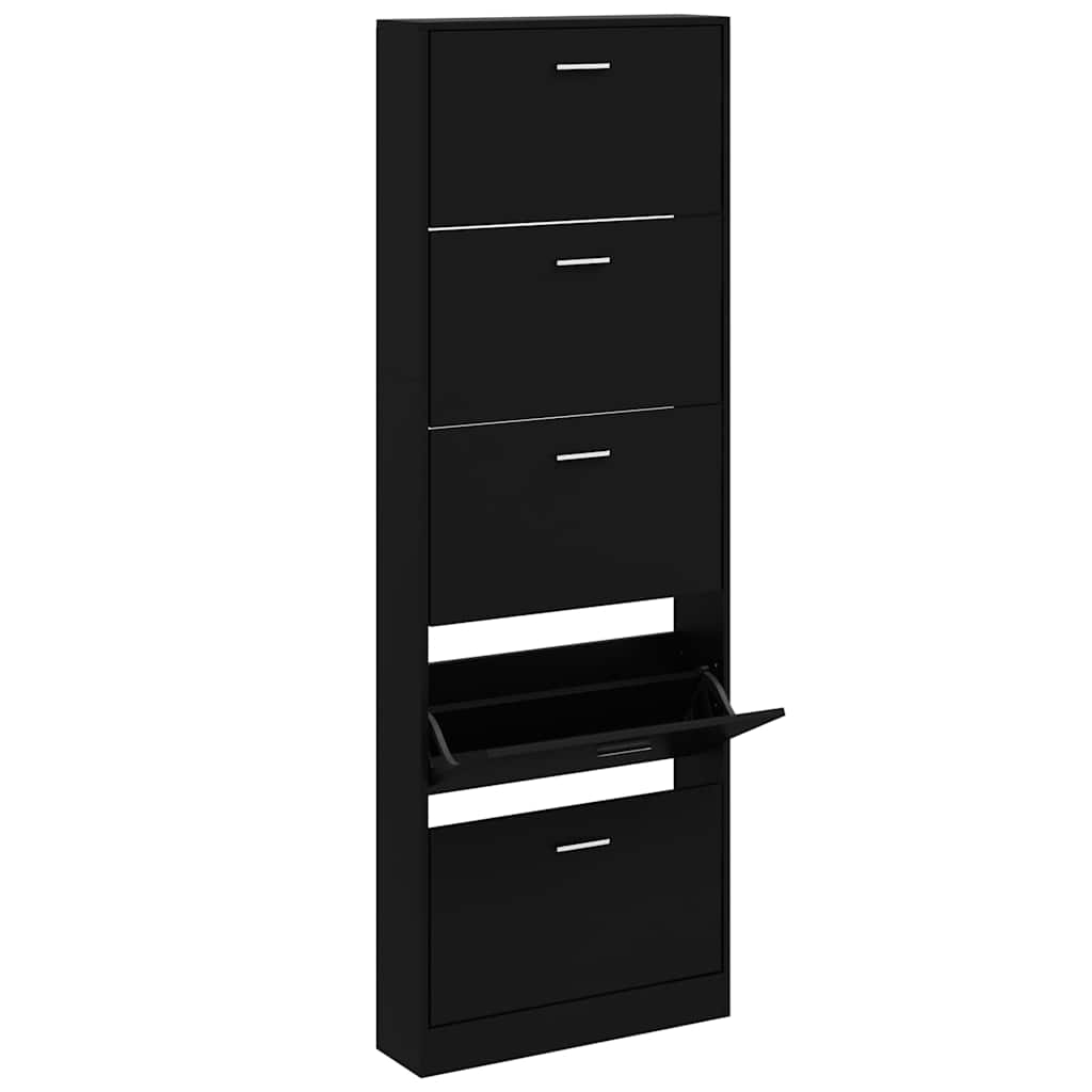 fekete szerelt fa cipősszekrény 59 x 17 x 169 cm