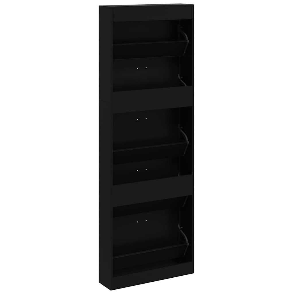 fekete szerelt fa cipősszekrény 59 x 17 x 169 cm