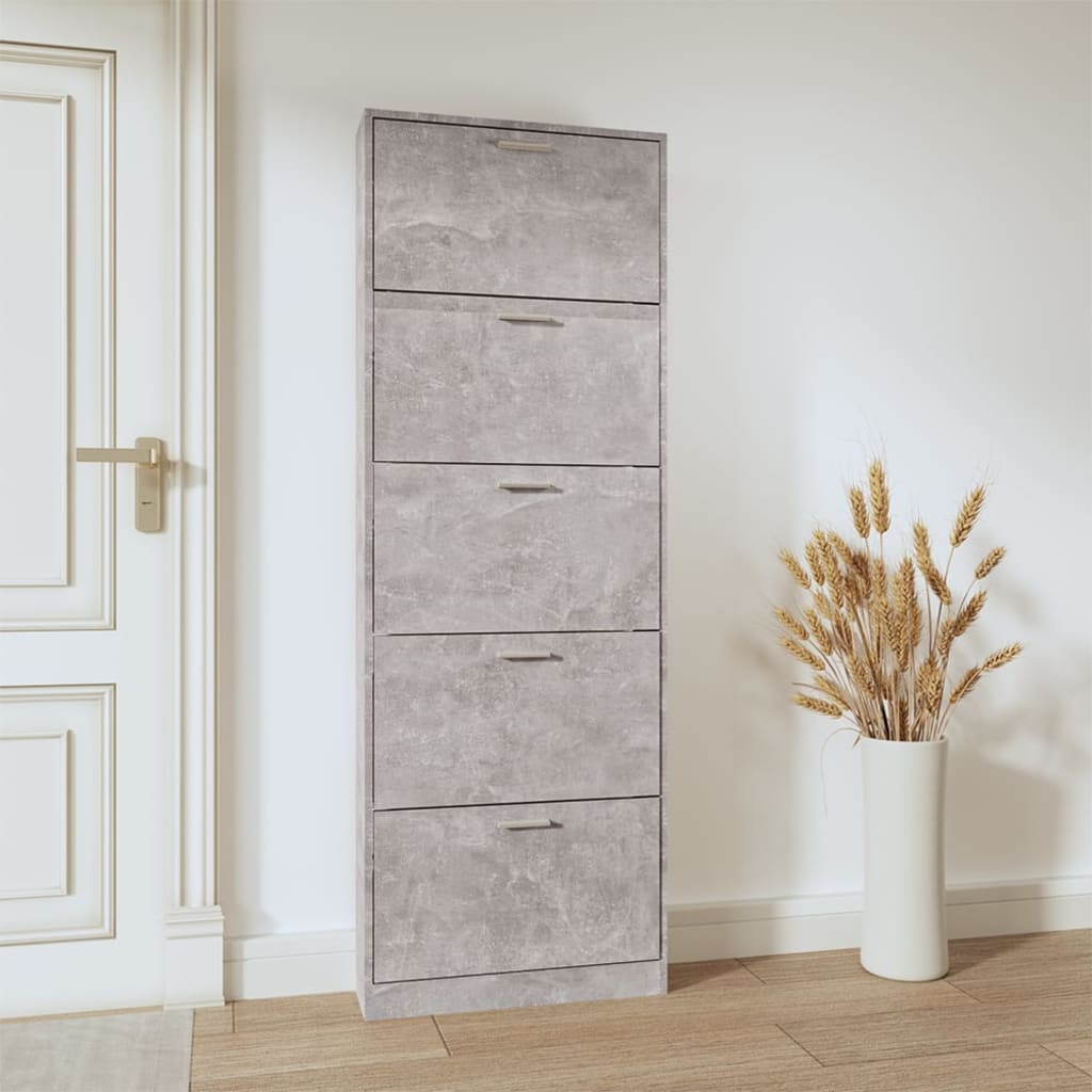 betonszürke szerelt fa cipőszekrény 59 x 17 x 169 cm