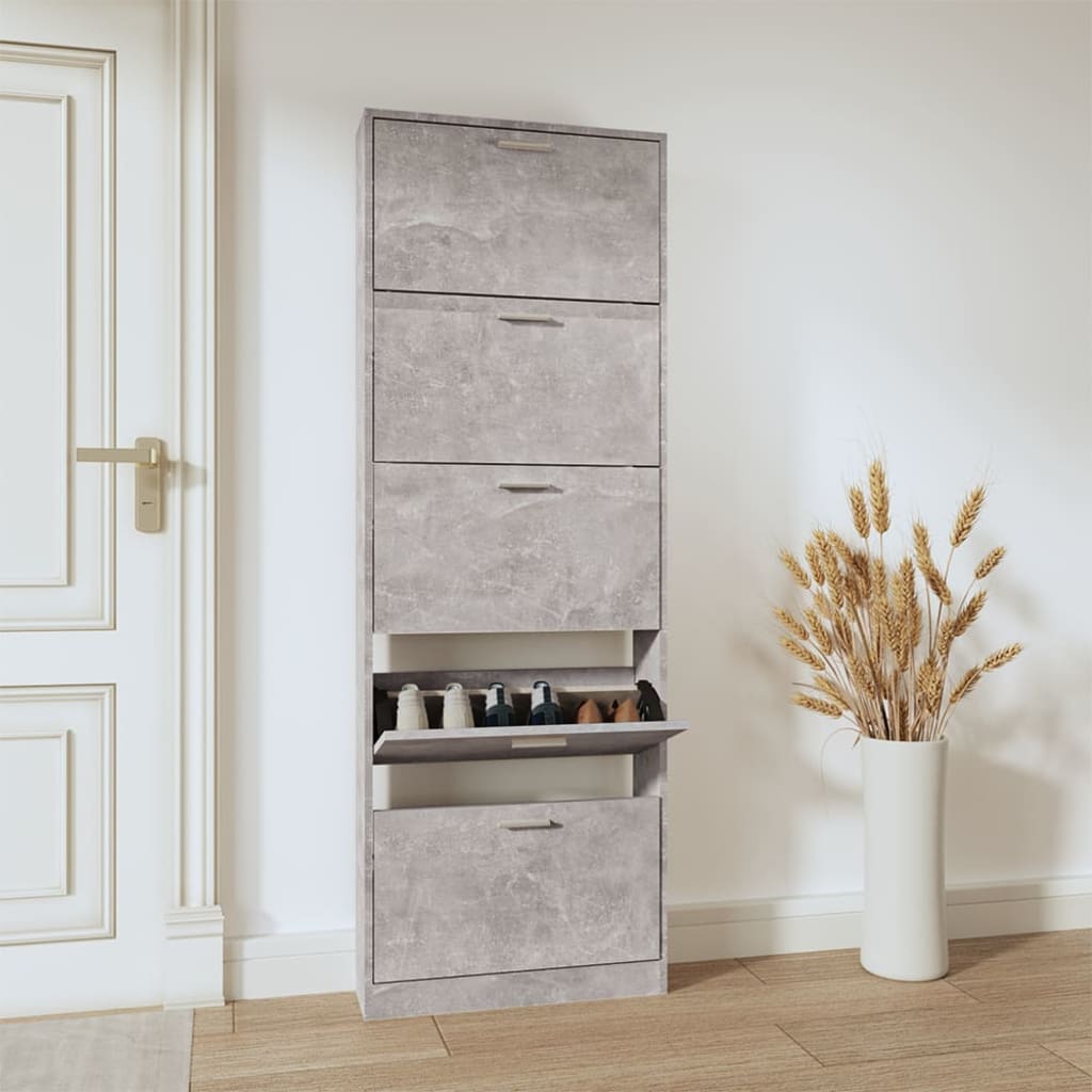 betonszürke szerelt fa cipőszekrény 59 x 17 x 169 cm