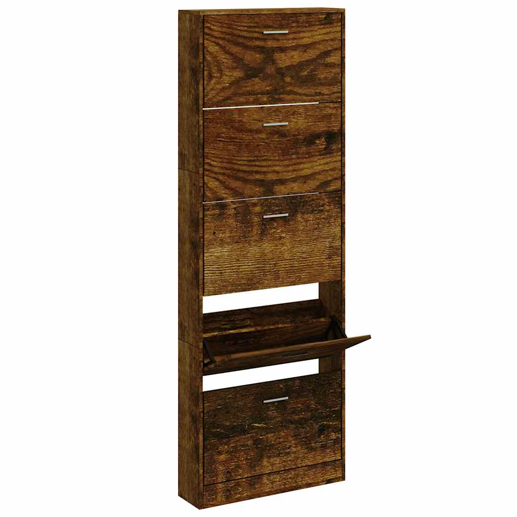 füstös tölgy színű szerelt fa cipősszekrény 59 x 17 x 169 cm