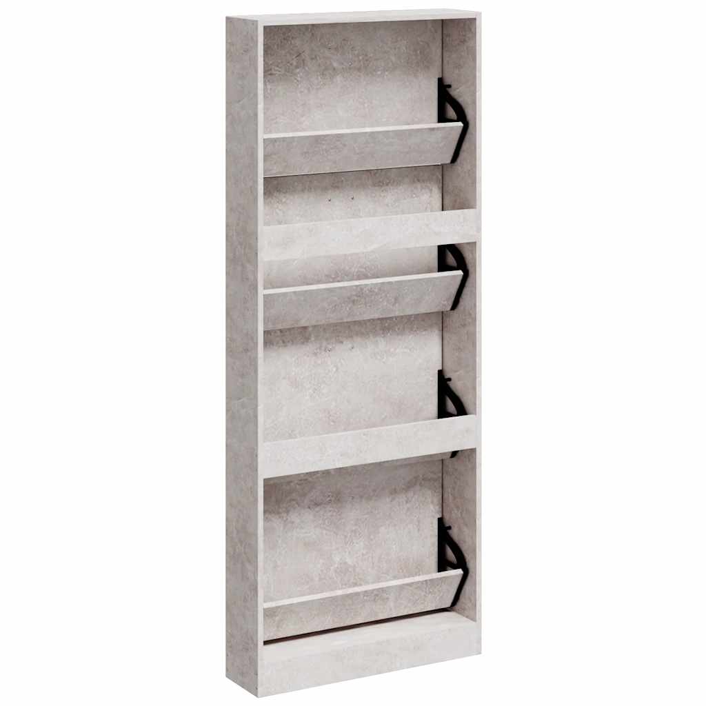 betonszürke szerelt fa cipőszekrény 59x17x150 cm