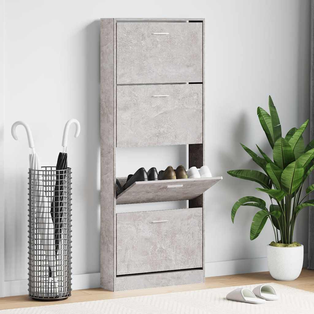 betonszürke szerelt fa cipőszekrény 59x17x150 cm