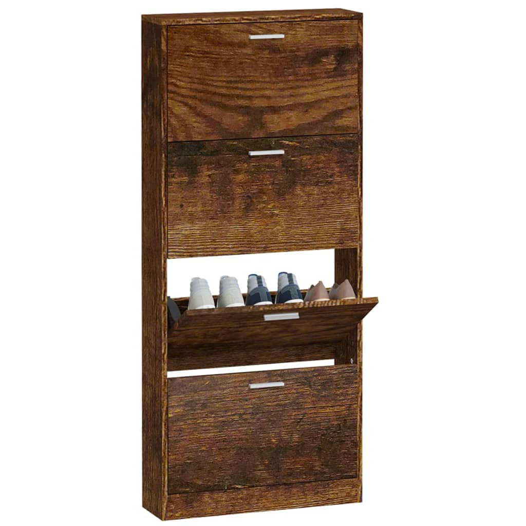 füstös tölgy színű szerelt fa cipősszekrény 59x17x150 cm