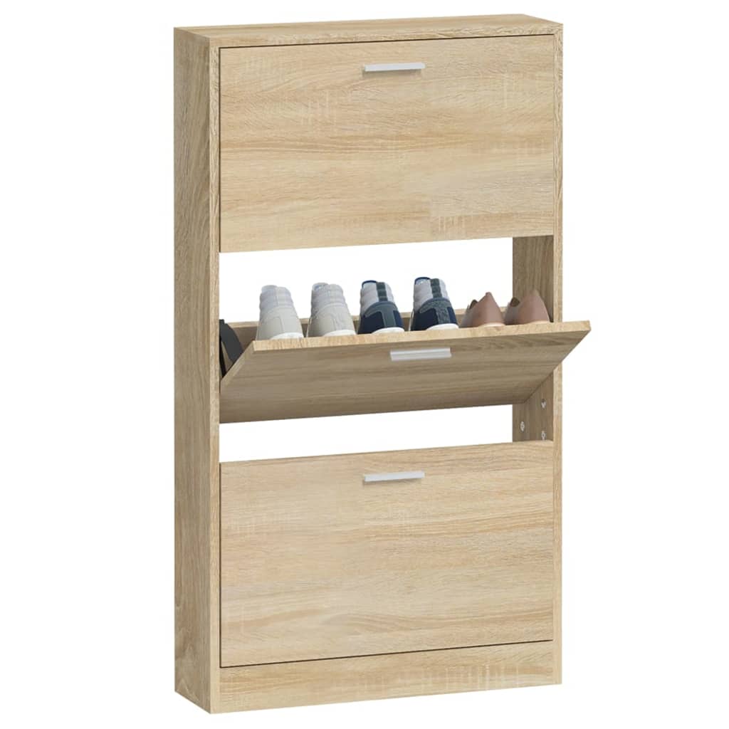 tölgyszínű szerelt fa cipősszekrény 59x17x108 cm