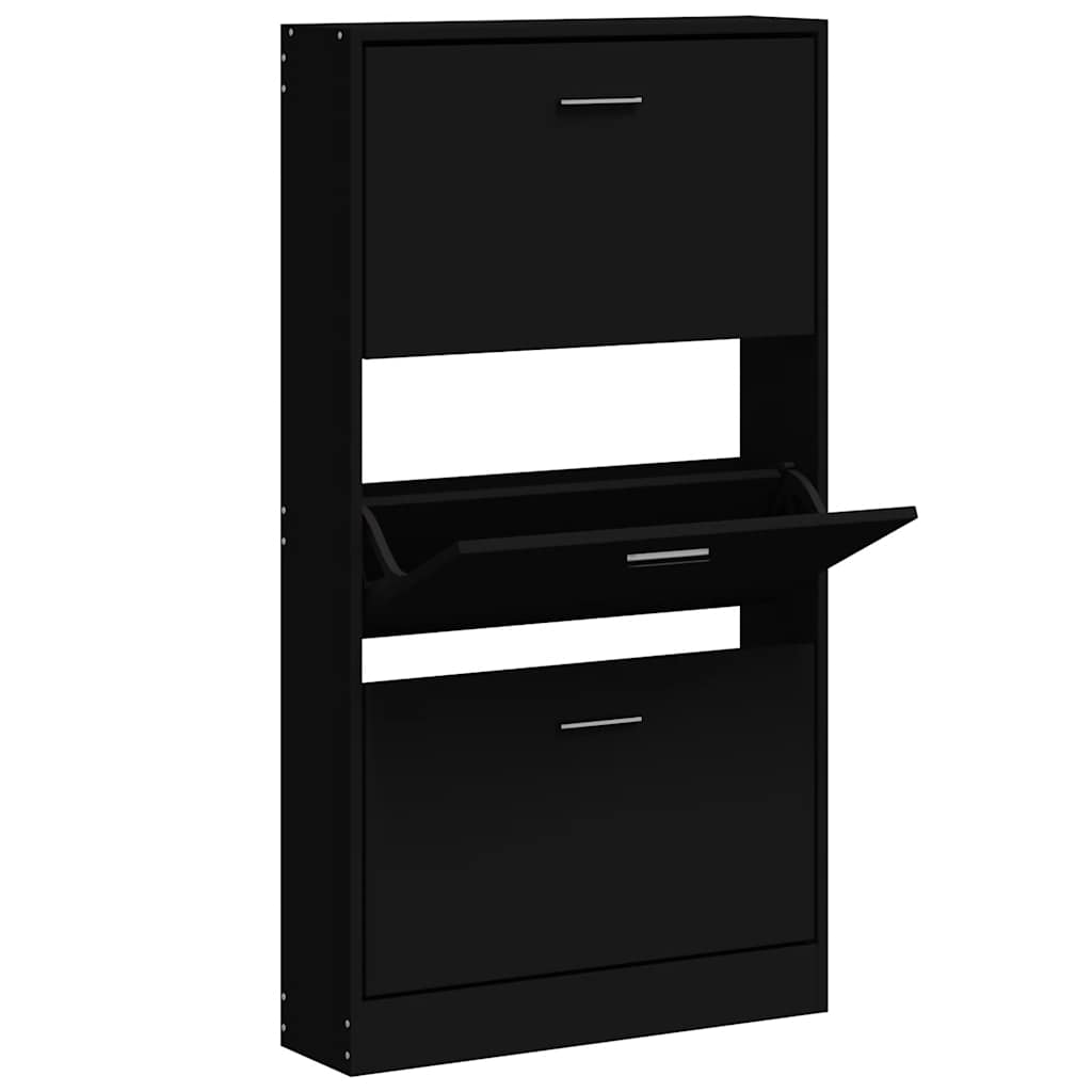 fekete szerelt fa cipősszekrény 59x17x108 cm
