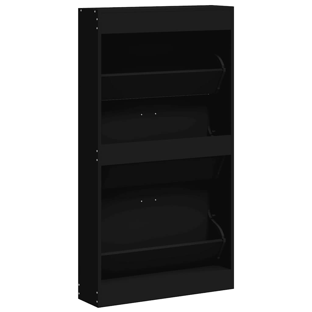 fekete szerelt fa cipősszekrény 59x17x108 cm