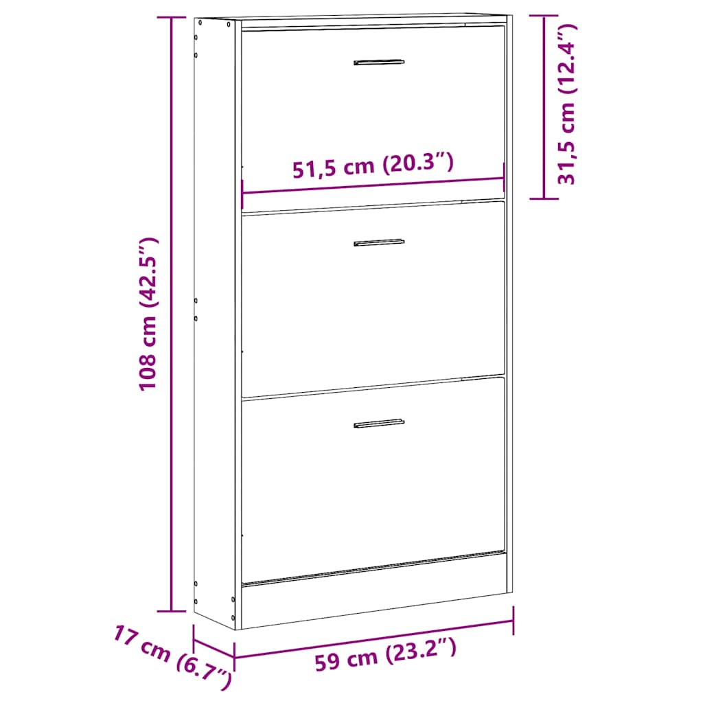 fekete szerelt fa cipősszekrény 59x17x108 cm