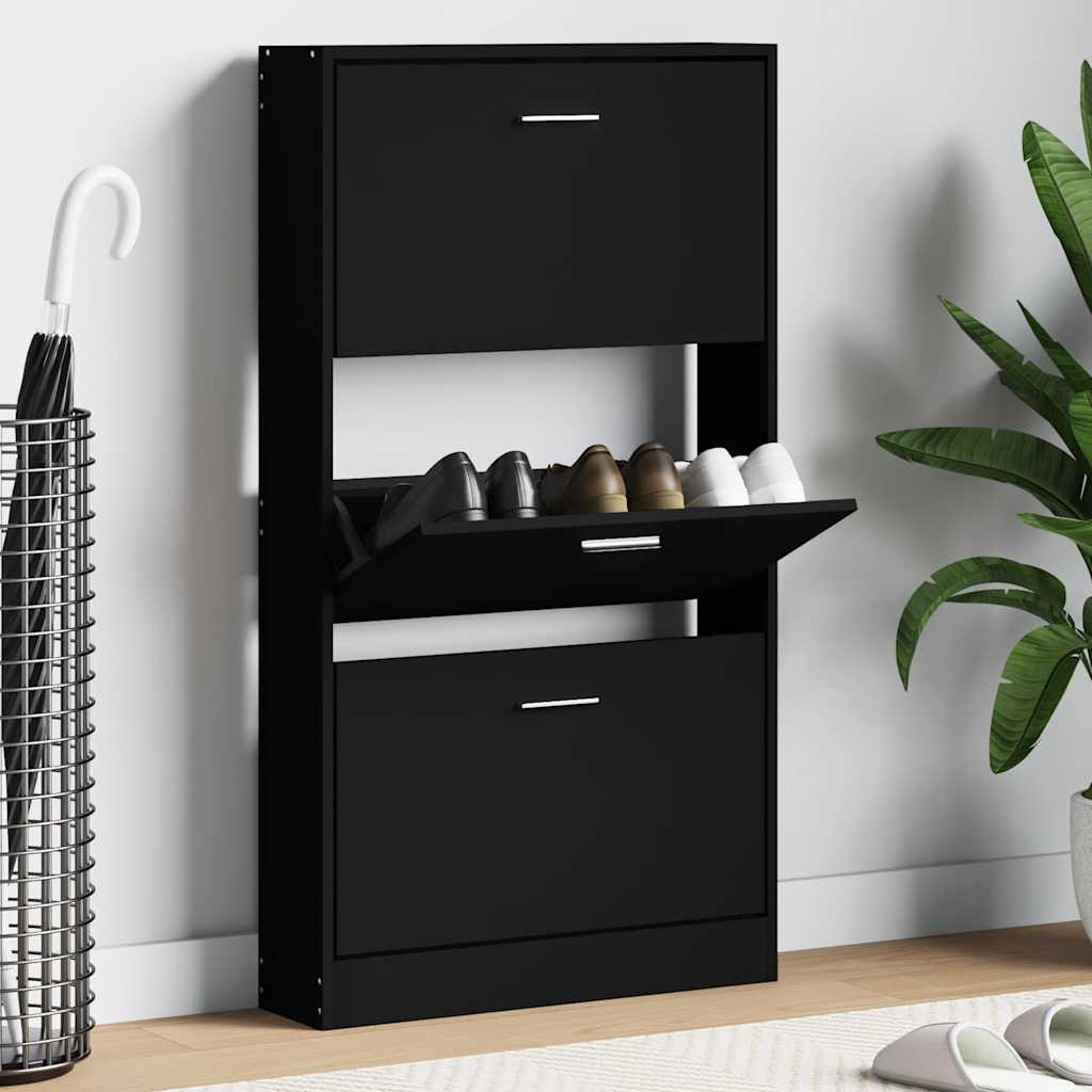 fekete szerelt fa cipősszekrény 59x17x108 cm
