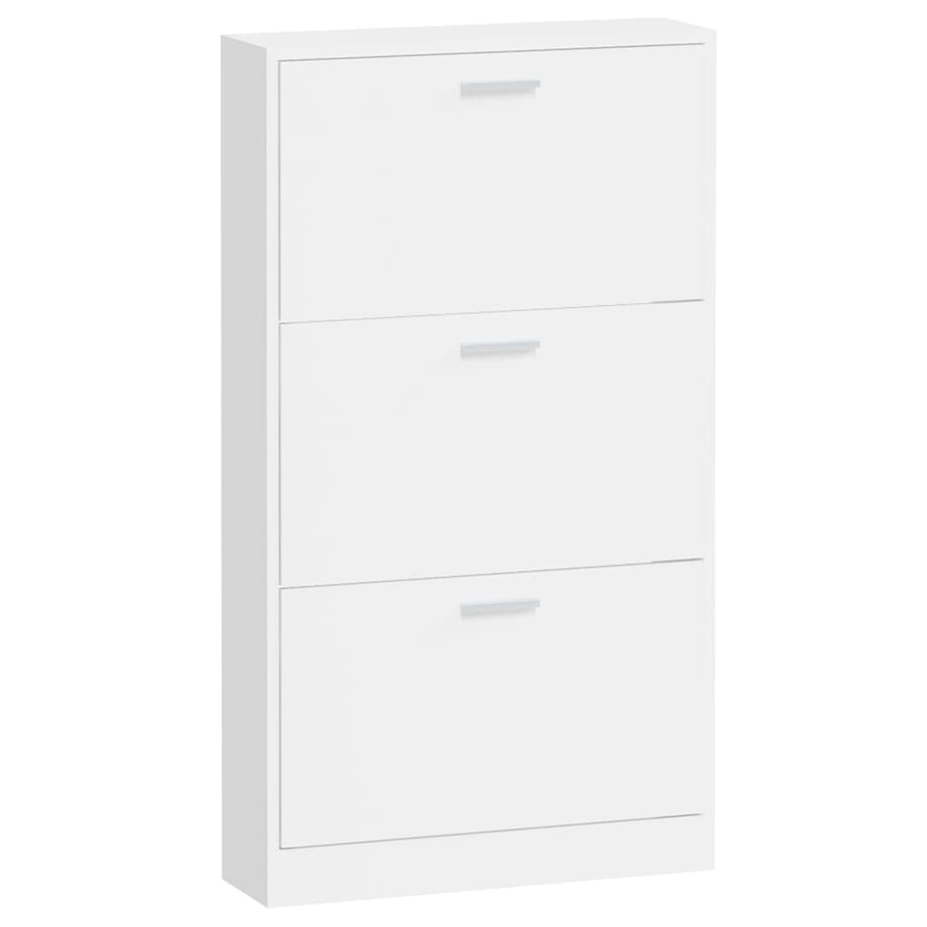 magasfényű fehér szerelt fa cipőszekrény 59x17x108 cm