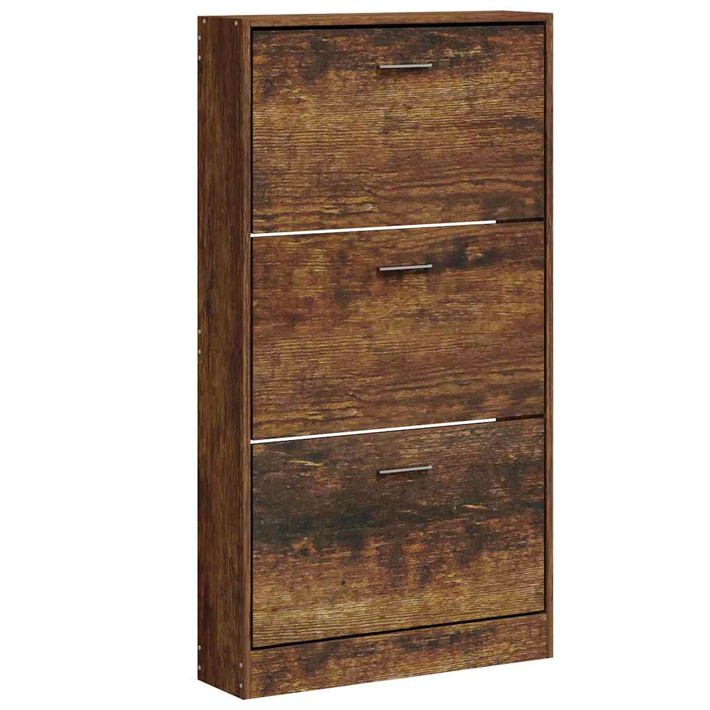 füstös tölgy színű szerelt fa cipősszekrény 59x17x108 cm