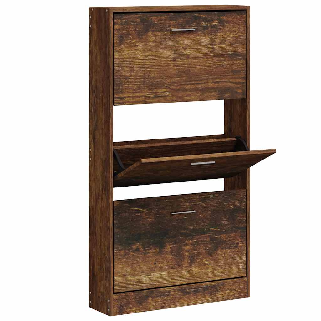 füstös tölgy színű szerelt fa cipősszekrény 59x17x108 cm