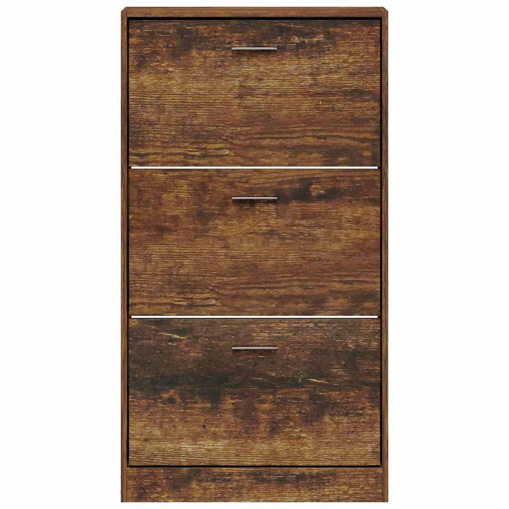 füstös tölgy színű szerelt fa cipősszekrény 59x17x108 cm