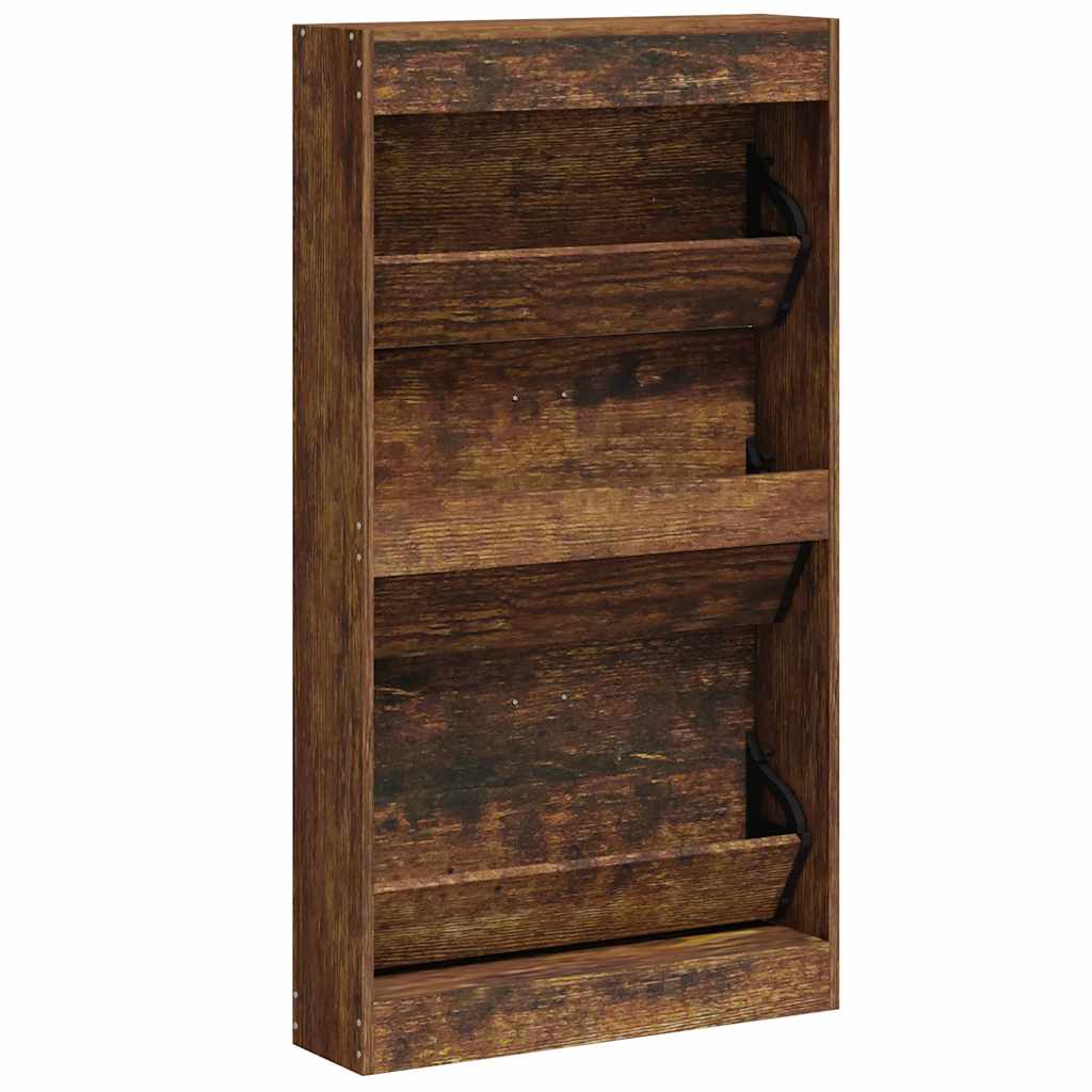 füstös tölgy színű szerelt fa cipősszekrény 59x17x108 cm