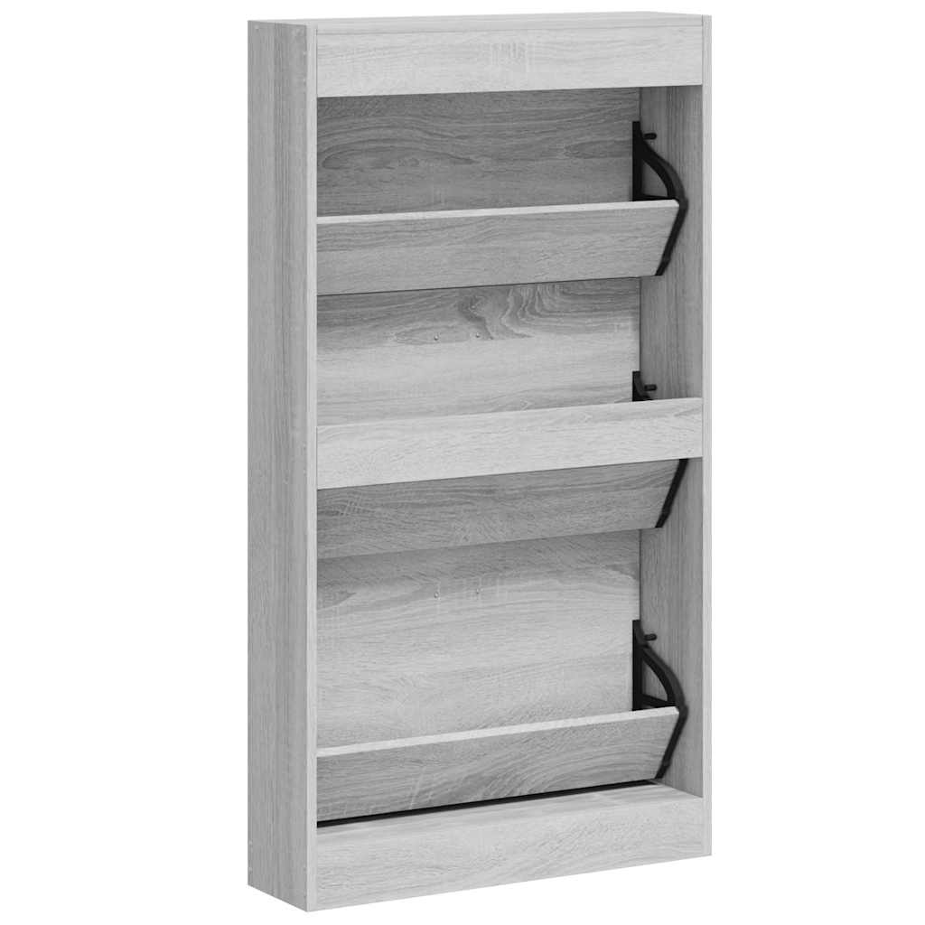szürke sonoma színű szerelt fa cipősszekrény 59x17x108 cm