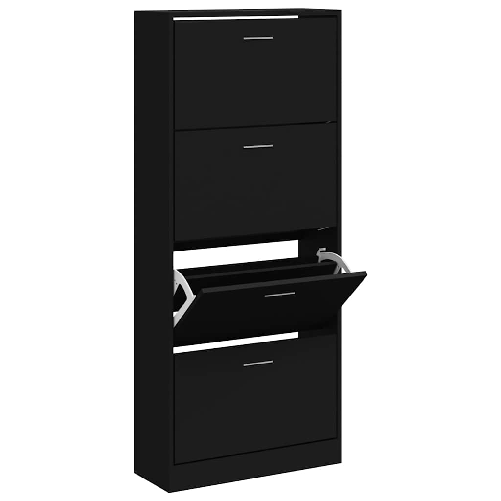 fekete szerelt fa cipősszekrény 63x24x147 cm