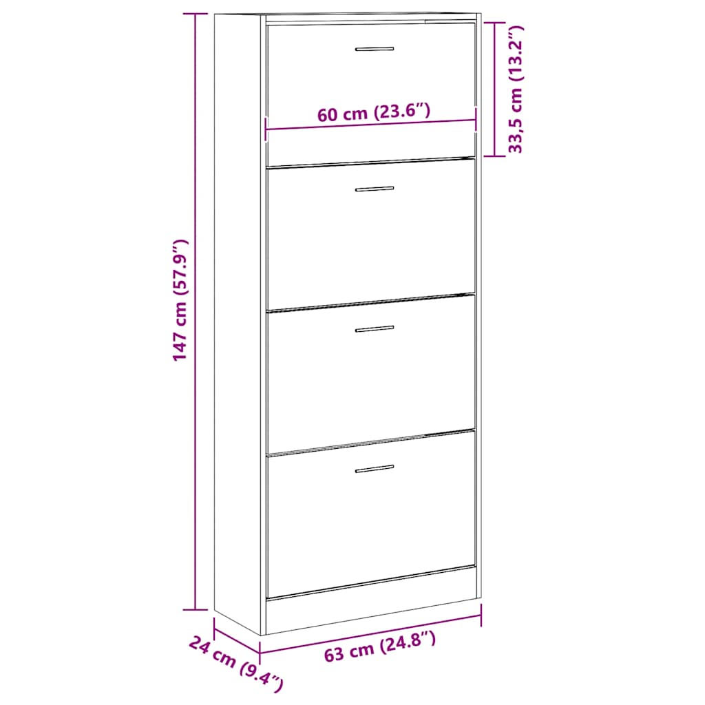 betonszürke szerelt fa cipőszekrény 63x24x147 cm