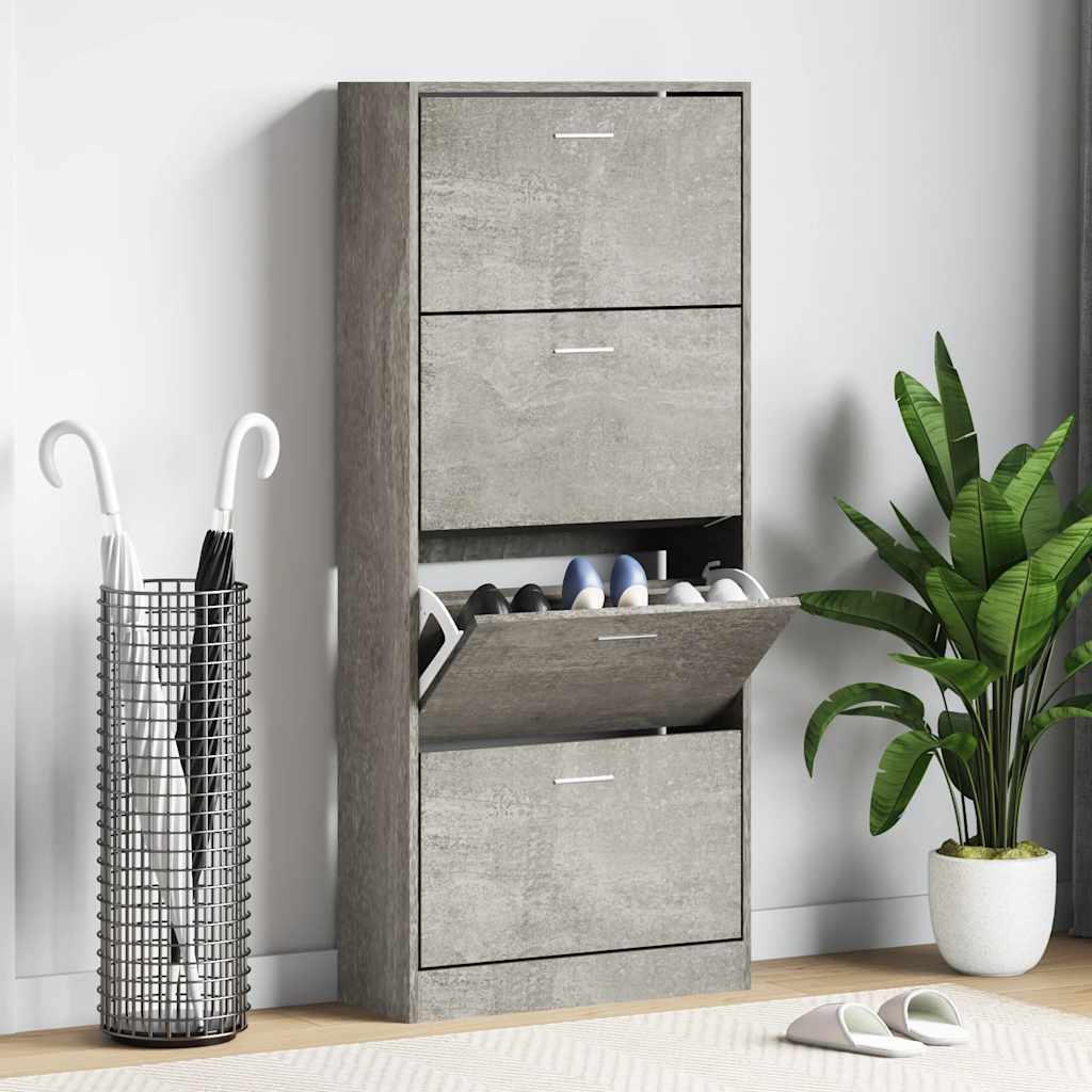 betonszürke szerelt fa cipőszekrény 63x24x147 cm