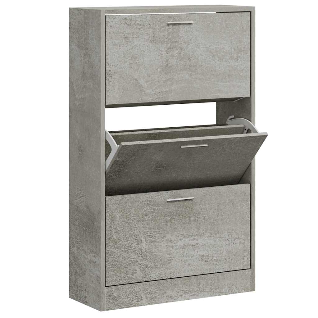 betonszürke szerelt fa cipőszekrény 63x24x103 cm
