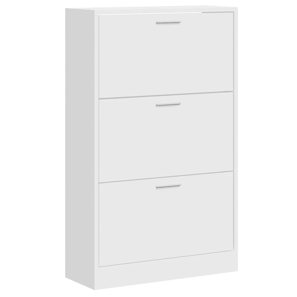 magasfényű fehér szerelt fa cipőszekrény 63x24x103 cm