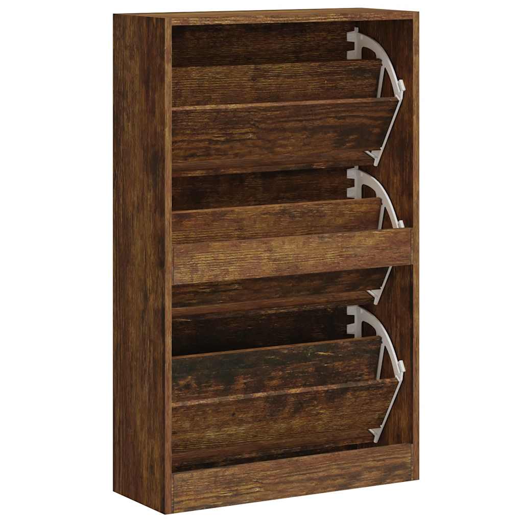 füstös tölgy színű szerelt fa cipősszekrény 63x24x103 cm