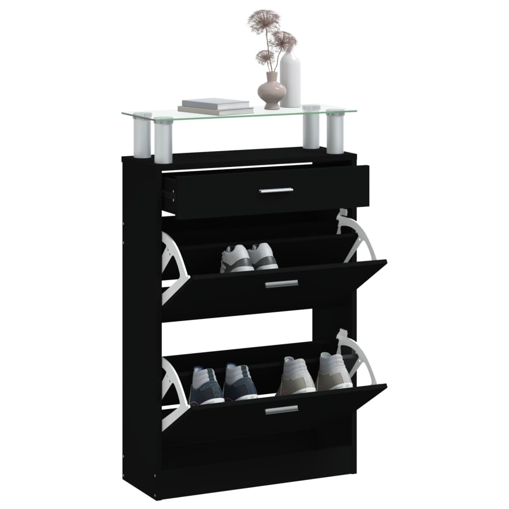 fekete szerelt fa cipőszekrény 63 x 24 x 104 cm